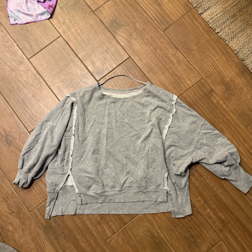 Free People Gray Long-Sleeve Pullover Sweatshirt
